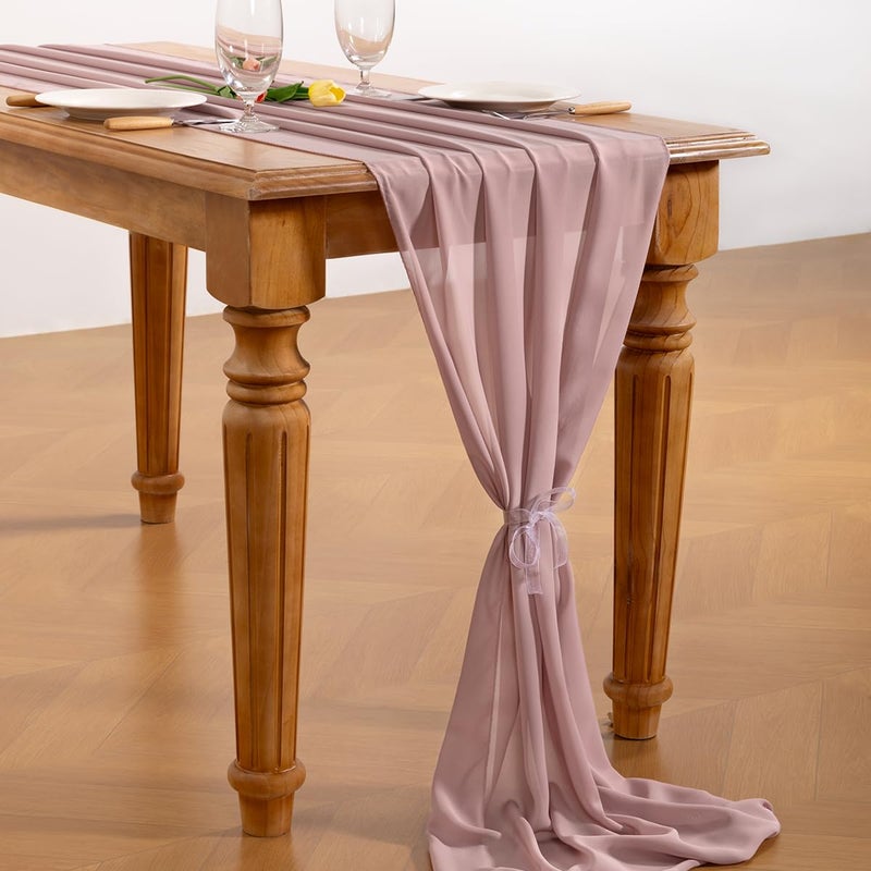 Socomi Dusty Rose Chiffon Table Runner Valentine's Day Boho Rustic 10ft 29x120 Inches Wedding Runner Sheer Bridal Shower Decorations - Image 4